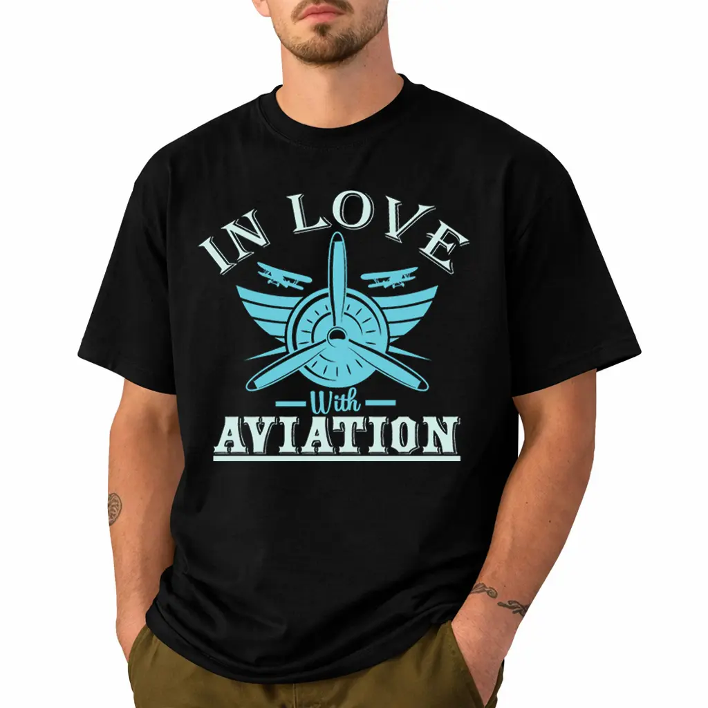 Aviation Graphic T-Shirt for Men and Women, Unisex Pilot Theme Short Sleeve Tee with Airplane Propeller Print, Casual Vintage Style Top for Travel, Outdoor Wear and Gift Idea