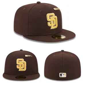 New Era MLB San Diego Padres 59FIFTY Fitted Baseball Hat – Dark Brown Gorras De Béisbol, Gold Wheat Embroidery, Premium Urban Streetwear Cap