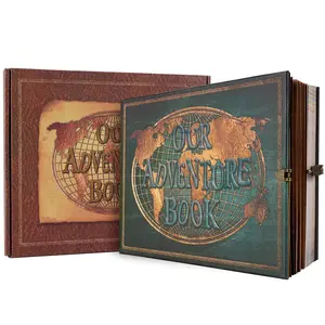 Our Adventure Book 180 Page Scrapbook Photo Album Green Vintage Embossed Letter Leather Cover Travel Diary Anniversary Valentine's Day Gift Portable Notebook Planner
