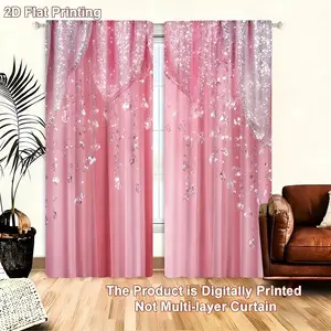 2 pieces of pink gradient printed curtains with rod pocket design, perfect as a gift for friends, suitable for home decor in dorms, bedrooms, living rooms, kitchens, dining rooms, study rooms, cafes, hotels, apartments, etc