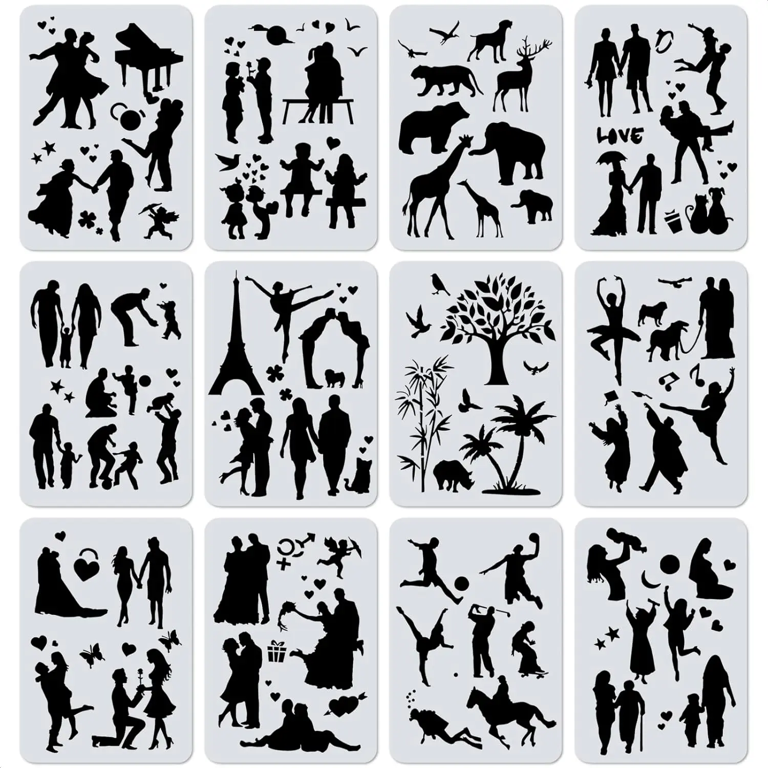 12-Count 11.6in Large DIY Stencils for Adults - Scrapbooking Set, Painting Supplies for Canvas, Wall Art, Stamping | Father's Day, Birthday Craft Templates