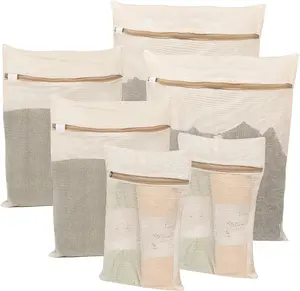 6-Piece Durable Cotton Mesh Laundry Bag Set with Sturdy Zipper Breathable Mesh for Underwear Clothes Pants Shoes and Socks