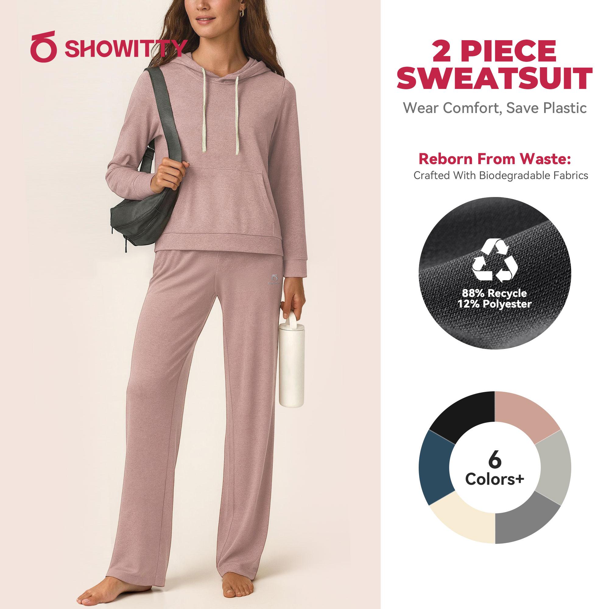 SHOWITTY Women's 2 Piece Sweatsuit – Casual Long Sleeve Hoodie & Loose Wide Leg Sweatpants with Pockets