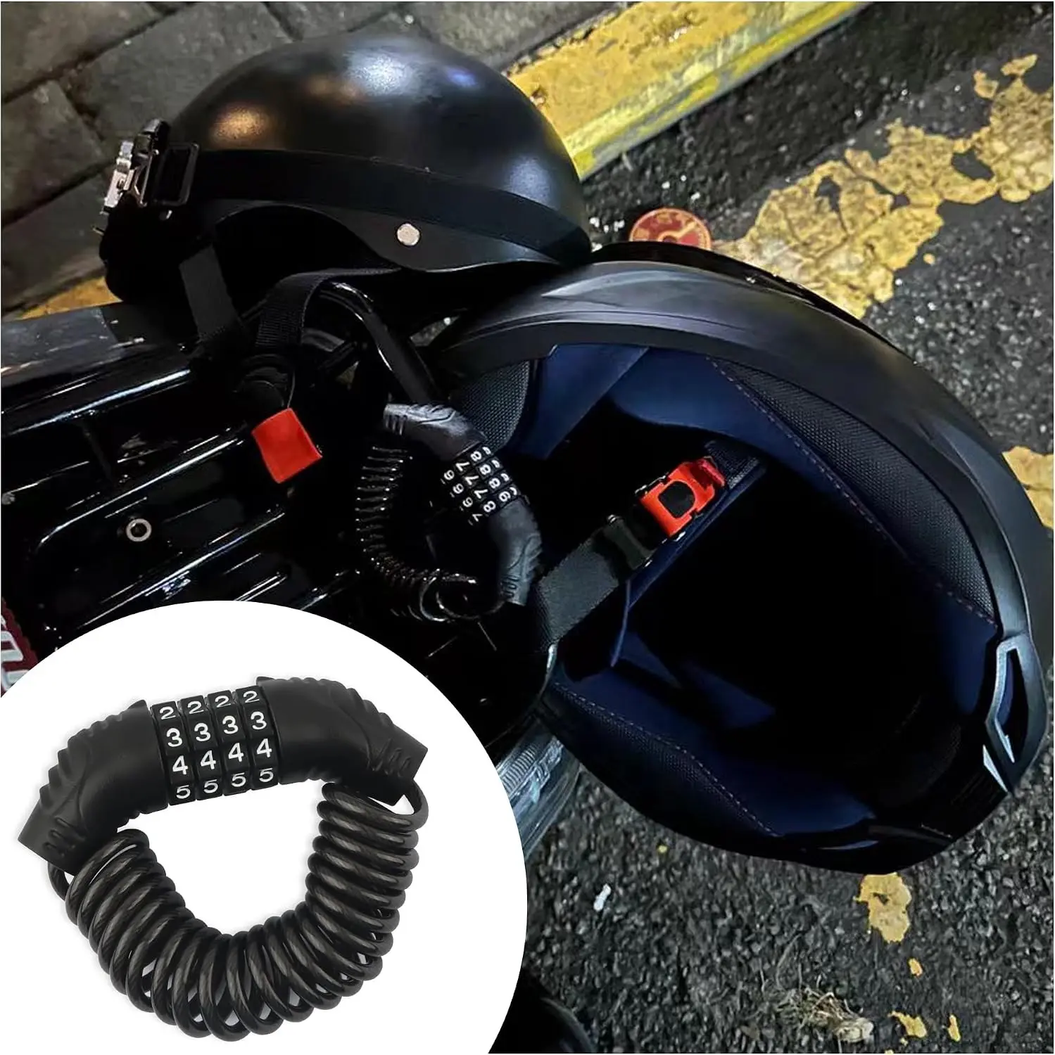 Motorcycle Helmet Lock with Combination Lock,Retractable Motorcycle Locks Anti Theft & Motorcycle Helmet Accessories,Multipurpose Helmet Locks for Motorcycles and Bicycles