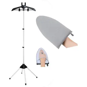Clothes Steamer Stand Hanger with Steamer Ironing Glove for Steaming Clothes, Handheld Garment Steamer Rack with Grey Mini Handheld Ironing Pad Board