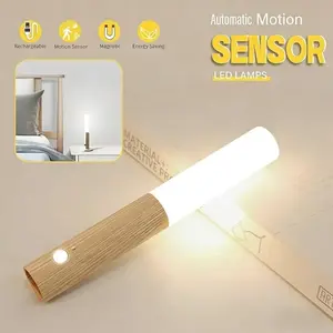 Multifunctional Motion Sensor Night Light LED Rechargeable Magnetic Wall Lamp, Modern Night Lights Easy Install Portable Wireless Design for Hallway Bedroom Stairs