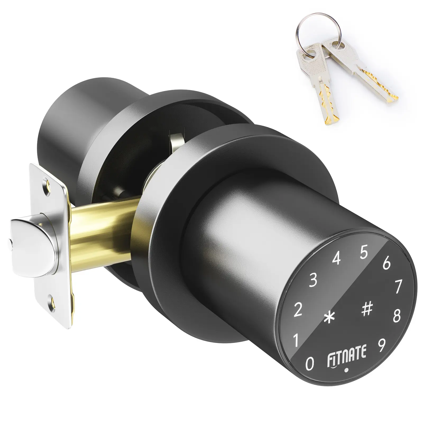 FITNATE Keypad Door Knob,Touchscreen Keyless Entry Door Lock, Electronic Door Knob with Keypad, Auto Lock, Anti-peep Password, Easy to Install for Bedroom Home Office Garage,Black