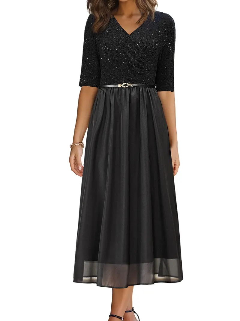 black cocktail dress for wedding guest Mac Duggal Embellished Crepe And Tulle Midi Dress