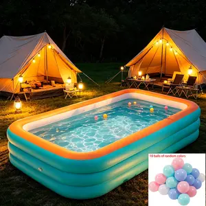 2.6m 3-Layer Thick Durable Adult Inflatable Pool, Foldable with 10 Random Color Balls, PVC Material, Outdoor Fun, Family Parties
