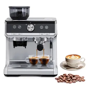 Garvee Professional 20 Bar Espresso Machine with Built-in Grinder and Milk Frother Steam Wand, Removable Water Tank, 1450W Power, 30 Grind Settings, Fast Heat-Up, Stainless Steel, Ideal for Home and Hotel Use