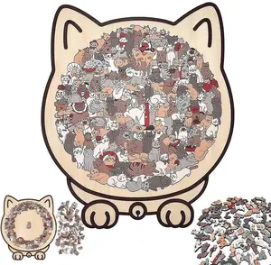 135 Piece Colored Cat Shaped Wooden Jigsaw Puzzle, Cats Shaped Wooden Puzzle, Unique Animal Shape Wood Puzzle, Creative Gifts for Cats Lovers, Home Decor