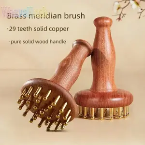 29-Tooth Brass Meridian Brush with Long Handle, Body Care Tool for Abdomen, Head Massage, Indoor Recreation Equipment