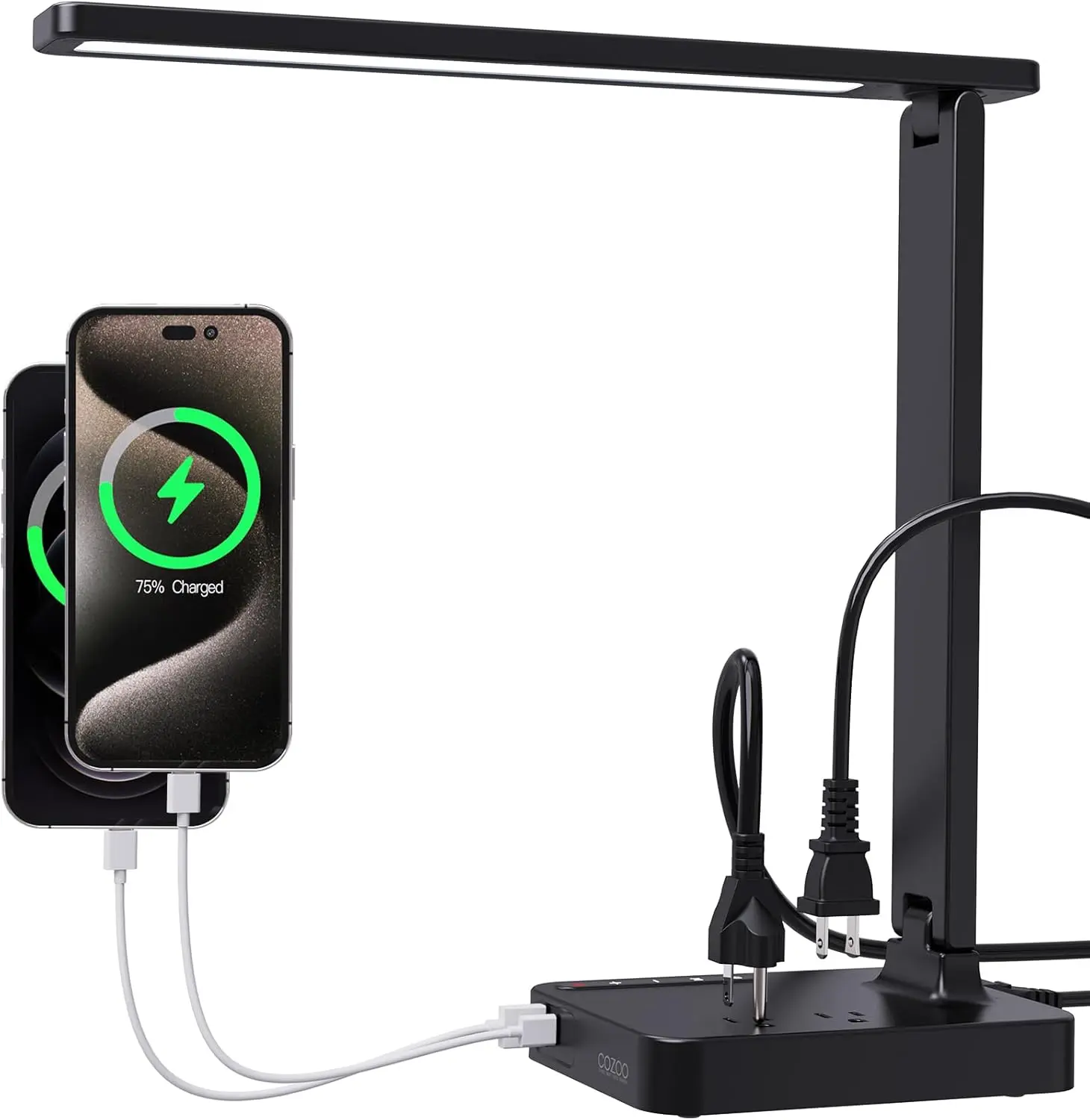 Desk Lamps for Home Office,Modern LED Desk Lamp for Dorm with 2 USB Charging Ports/Type C Port,2 AC Outlets,3 Lighting Mode,3 Level Brightness,Touch Control/Timer/Eye-Caring Foldable Table Lamp