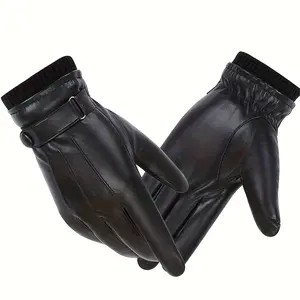All-Match Black Leather Gloves for Men - Must-Have for Winter Outdoor Adventures