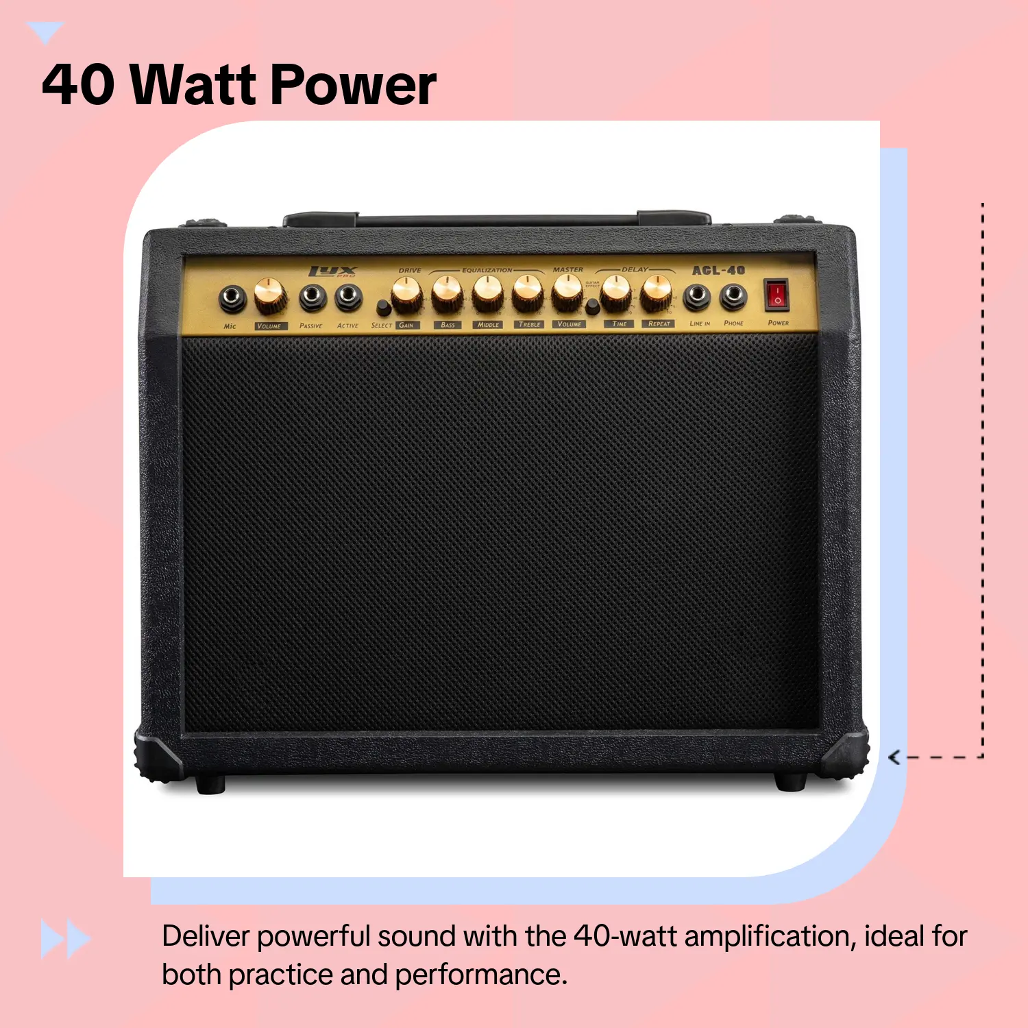 LYXPRO AGL-40 Durable Electric Guitar Amplifier, 40W with Aux Headphone Jack, Digital Audio Features, Adjustable EQ, Drive, Delay, Treble, Middle & Bass Controls