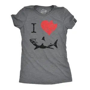 Womens I Love Sharks T Shirt Shark Bite Shirt Vintage Graphic Tee for Ladies Funny Womens T Shirts Cute Vintage Fashion Casual Ladies T-Shirt Gift Shark Tops for Women Women's Novelty Tees Dark Grey