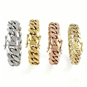 Stainless Steel Bracelet Miami Cuban Link Chain Four Colors Durable Versatile Stylish Accessory for Casual & Formal Wear