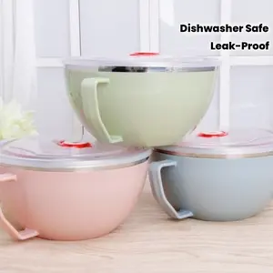 304 Stainless Steel Noodle Bowl with Lid - Large Capacity Microwave & Dishwasher Safe, Leak-Proof for Ramen/Udon/Pho/Instant Noodles/Rice/Soup, Perfect for Solo Dining/Dorm/Office/Camping/Home/Restaurant, Durable Kitchenware