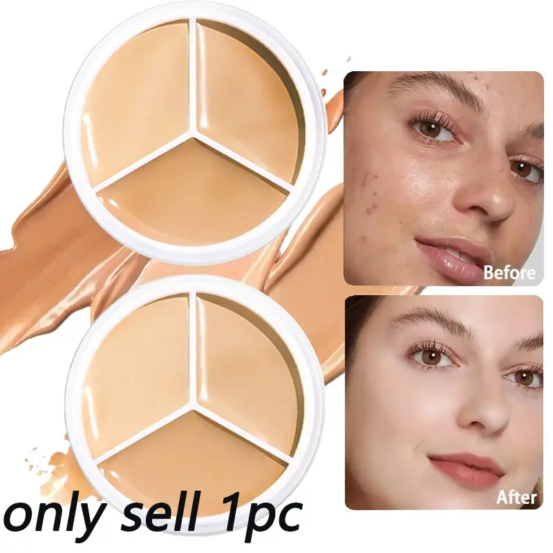 Three-Color Concealer Palette, Covers Blemishes, Dark Circles, Spots, Moisturizing, Long-Lasting, Non-Cakey, Essential for Daily Makeup