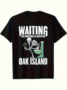 Men's Funny Oak Island Skull Graphic T-Shirt Skeleton Sitting Toilet Print Short Sleeve Casual Humor Tee Top