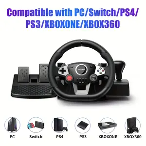 270-Degree Steering Wheel and Pedals Set, Console Accessories with High Vibration Feedback, Adjustable Multi-Platform Racing Simulation Game Controller, Console-Connectable, Not Compatible with PS5