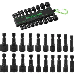 SWANLAKE 20PCS Power Nut Driver Set for Impact Drill, 1/4" Hex Head Drill Bit Set SAE and Metric