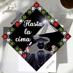 Spanish Quote Mexican American Graduation Cap Topper, Flag Mexico Custom Text Digitally Printed Grad Hat Decoration