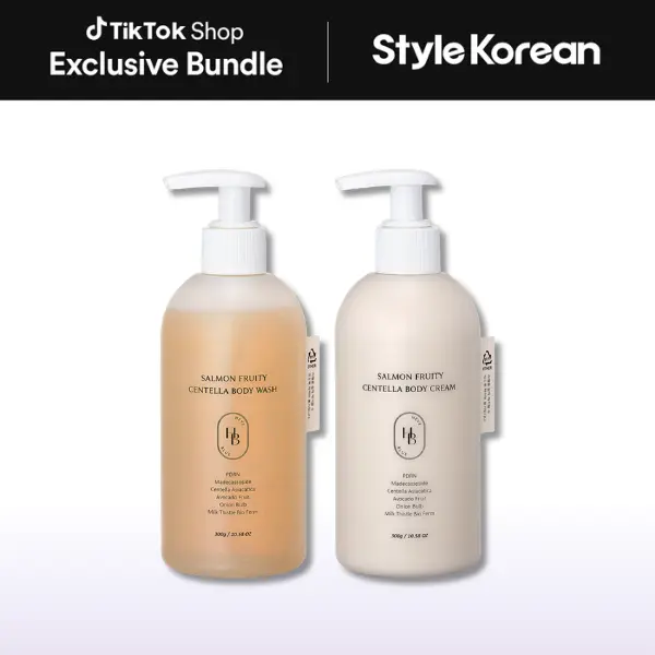 [HEVEBLUE] Salmon Fruity Centella Body Care Duo - Salmon Fruity Centella Body Cream 300g, Salmon Fruity Centella Body Wash 300g