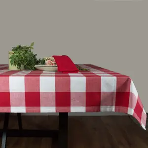 Dunroven House  54 in. Farmhouse Check Square Tablecloth, Bright Red & White