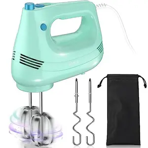 Electric Hand Mixer with Stainless Steel Whisk, Dough Hook Attachment and Storage Bag, Handheld Mixer for Baking Cakes, Eggs, Cream Food Mixers. Turbo Boost /5 Speed Kitchen Blender GREEN