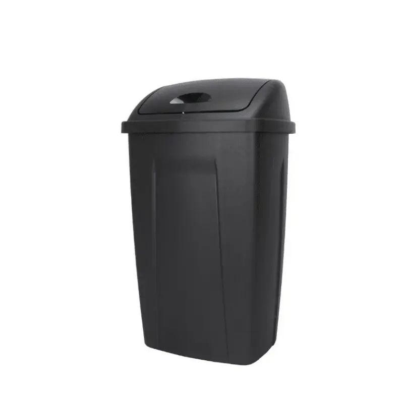 Black 13 Gallon Swing-Top Kitchen Trash Can, Plastic Material, Easy to Clean, Durable Design, Ideal for Kitchen Use