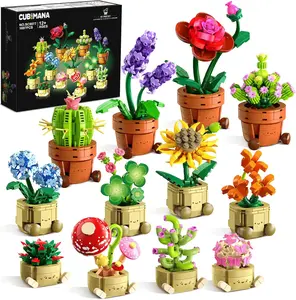 12 Pack Flowers Plants Mini Building Set - 1697PCS Flower Botanical Collection 3.6MM Succulent Building Toy for Home Office Decor, Easter Birthday Party Favors Gift for Adults Girls Boys 12+