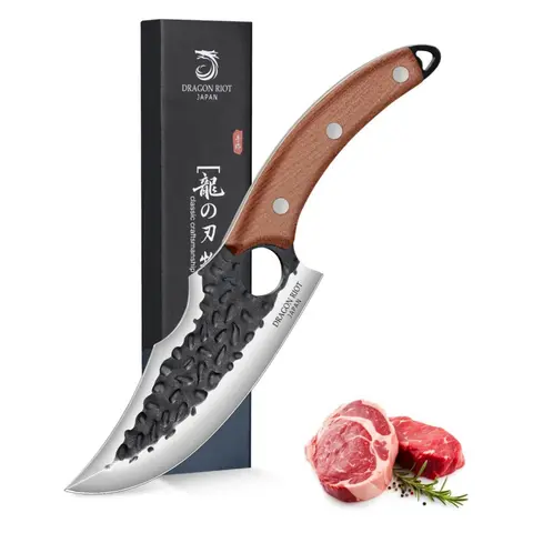 Huusk Viking High Carbon Steel Kitchen Knife - Hand Forged, Ergonomic Full Tang Wooden Handle, Premium Japanese Steel, Thick Durable Blade for Cooking/Camping, Left Hand Friendly, Sheath Included, Ideal for Home Use & Gifting