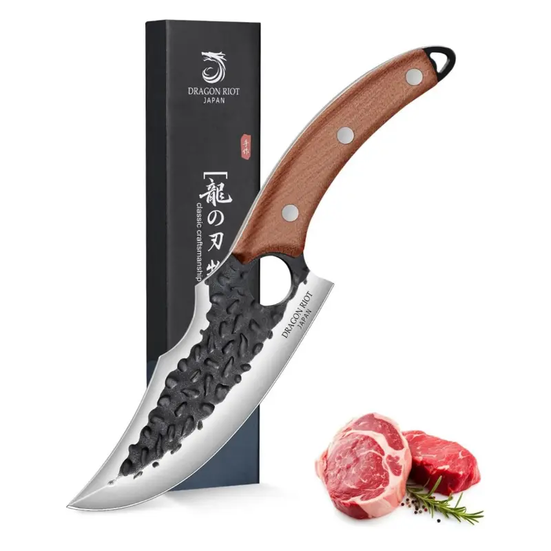 Huusk Viking High Carbon Steel Kitchen Knife - Hand Forged, Ergonomic Full Tang Wooden Handle, Premium Japanese Steel, Thick Durable Blade for Cooking/Camping, Left Hand Friendly, Sheath Included, Ideal for Home Use & Gifting