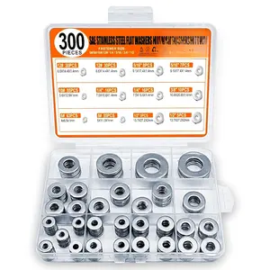 Stainless Steel Flat Washers Assortment Kit, SAE 304, 300- Metal Screw Washers Set for , 8 Sizes #6; #10; #12; 1/4"; 5/16"; 3/8"; 1/2"