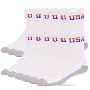 12 Pairs Crew Socks USA Logo Sport Cotton Unisex Athletic Spor Workout Running Compress Comfort Cozy Sweat-absorbing Anti-Slip Comfy Solid Value Pack