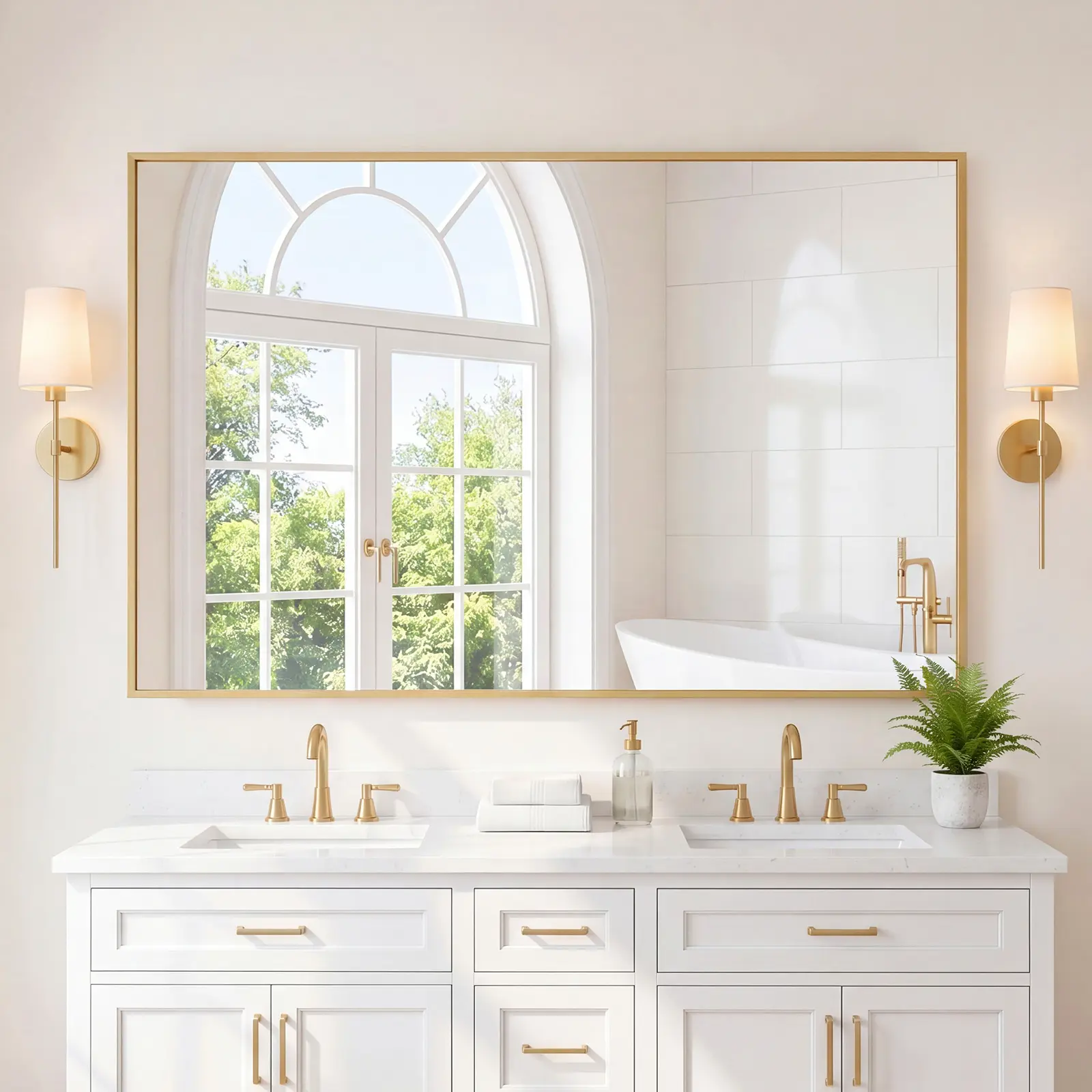 Sweetcrispy Large Rectangular Bathroom Mirrors, Gold-Black Aluminum Alloy Frame, HD Tempered Glass, Shatter-Proof, Rust-Free, Horizontal-Vertical Hanging for Bathroom, Living Room