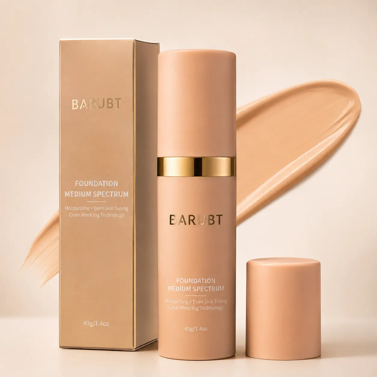 BARUBT 4-in-1 Medium Spectrum Liquid Foundation, Lightweight Color Mimicking Technology, Soft Coverage, Helps Even Skin Tone, Natural-Looking Finish, 40g