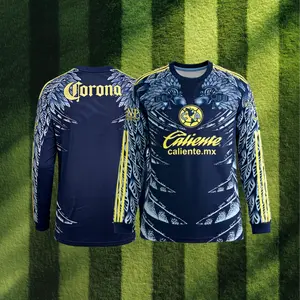 25 26 Mexico LIGA MX Club America Away Blue Long Sleeve Soccer Jersey Fans Version Breathable