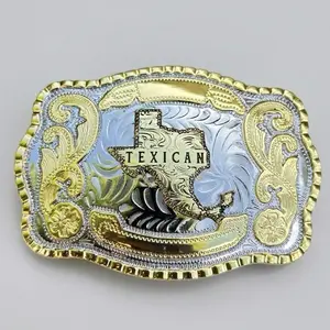 Texican Western Belt Buckle Texas & Mexico Fusion. Hebilla vaquera de Mexico y Texas unidos