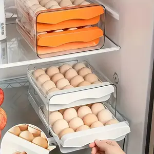 1pc Refrigerator Egg Storage Box Drawer Type Dual Layer Pull-Out Box, Large Capacity 32 Grids, Keep Eggs Fresh, Universal Fit