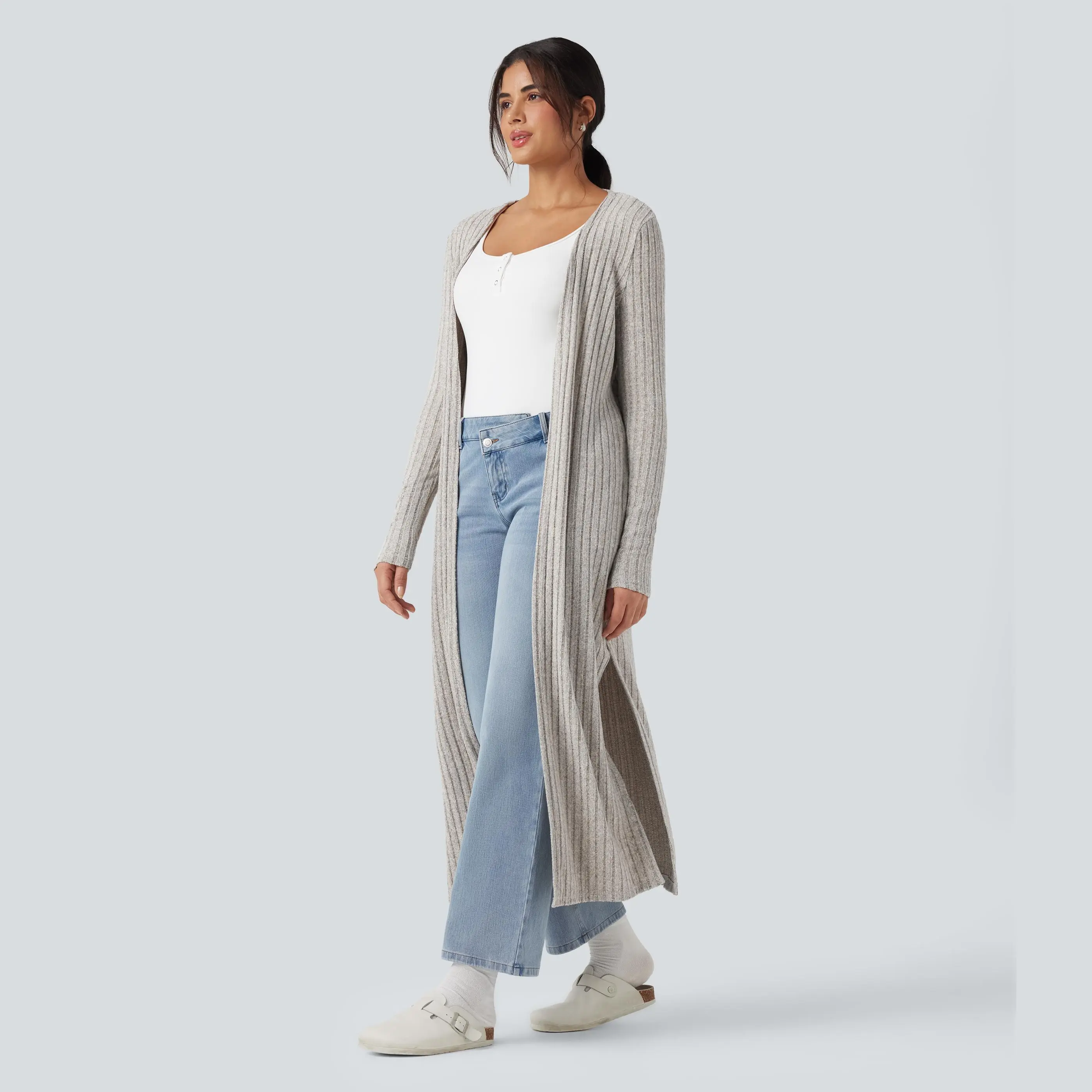Halara Ribbed Knit Long Sleeve Split Casual Longline Coat Halara Ribbed Knit Long Sleeve Split Casual Longline Coat