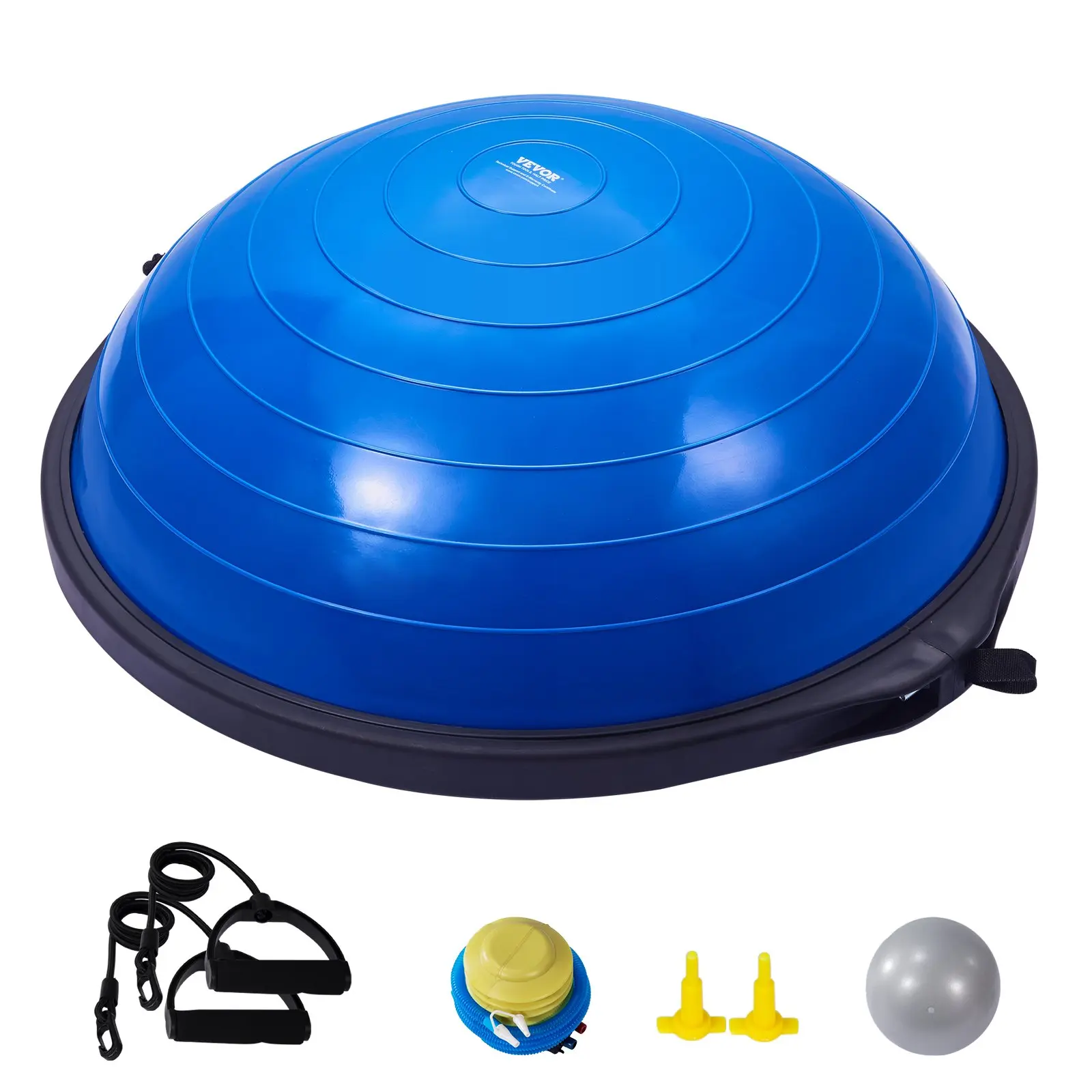 【Summerfinds】VEVOR Half Exercise Ball Trainer, 26in Balance Board, 1500lbs Capacity Fitness Tool, Yoga Accessory with Resistance Bands & Foot Pump, Ab/Glute Workout Equipment for Home Gym, Blue, Includes Foot Pump