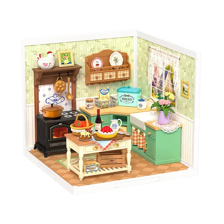 Rolife DIY Mini House Kit, Farmhouse Kitchen Themed Building Toy with Cast Iron Stove, Suitable for Adults, Model DW024