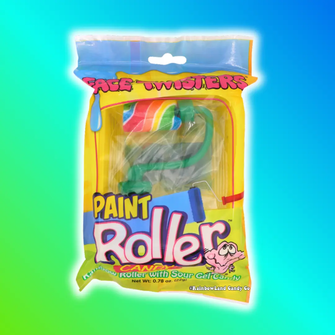Face Twisters Paint Roller Candy | Rainbow Roller Lollipop with Sour Gel Fruit Flavored