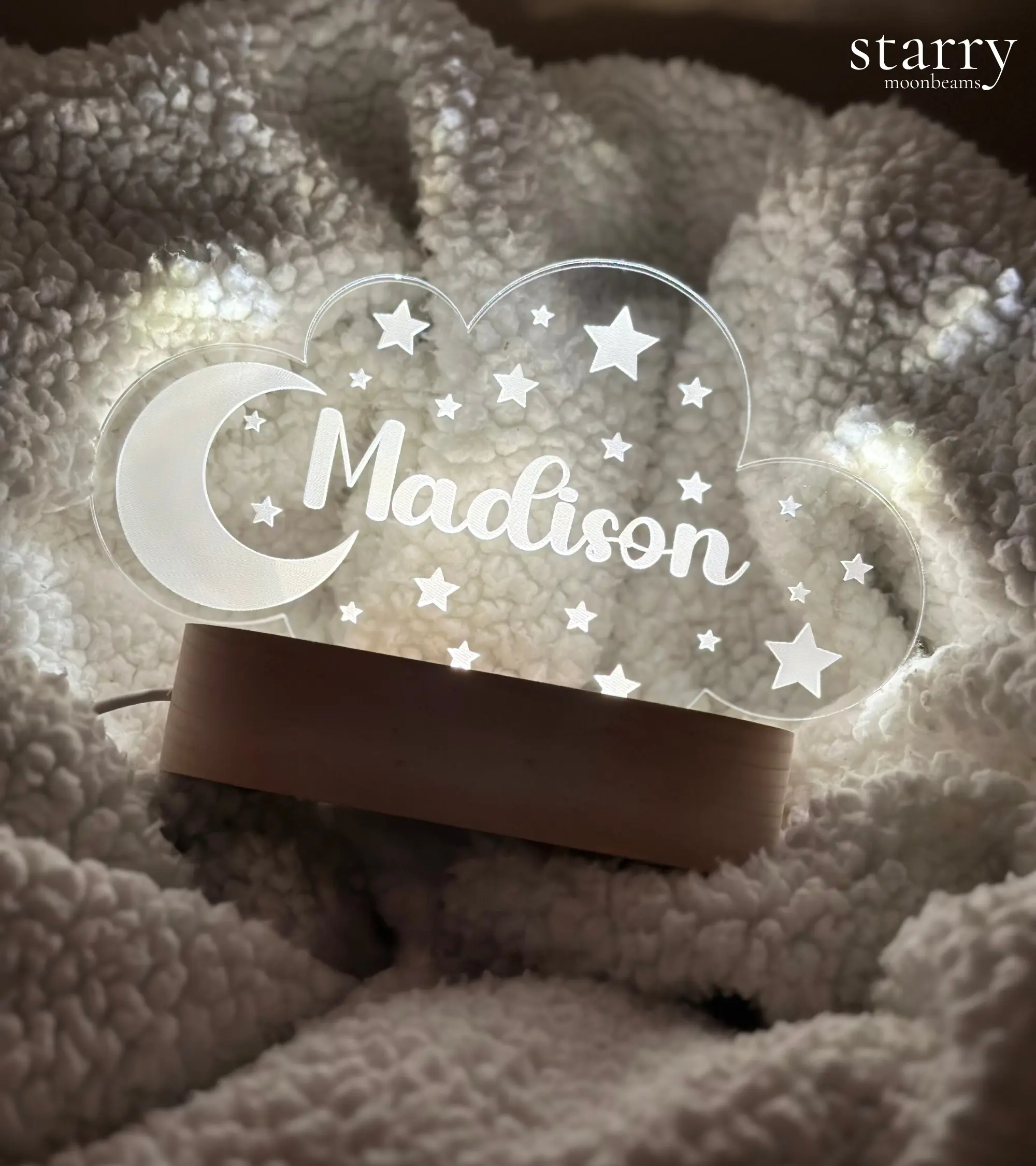 STARRY MOONBEAMS Custom Night Light Moon and Stars Nightlight Name Nursery Personalized Gift Cloud Baby Decor Moon & Stars Lamp Decor Kids Room Personalized Nightlight for 1st 2nd 3rd Birthday Gift Ideas Bedroom Decor Name Personalized Night Lamp 2024