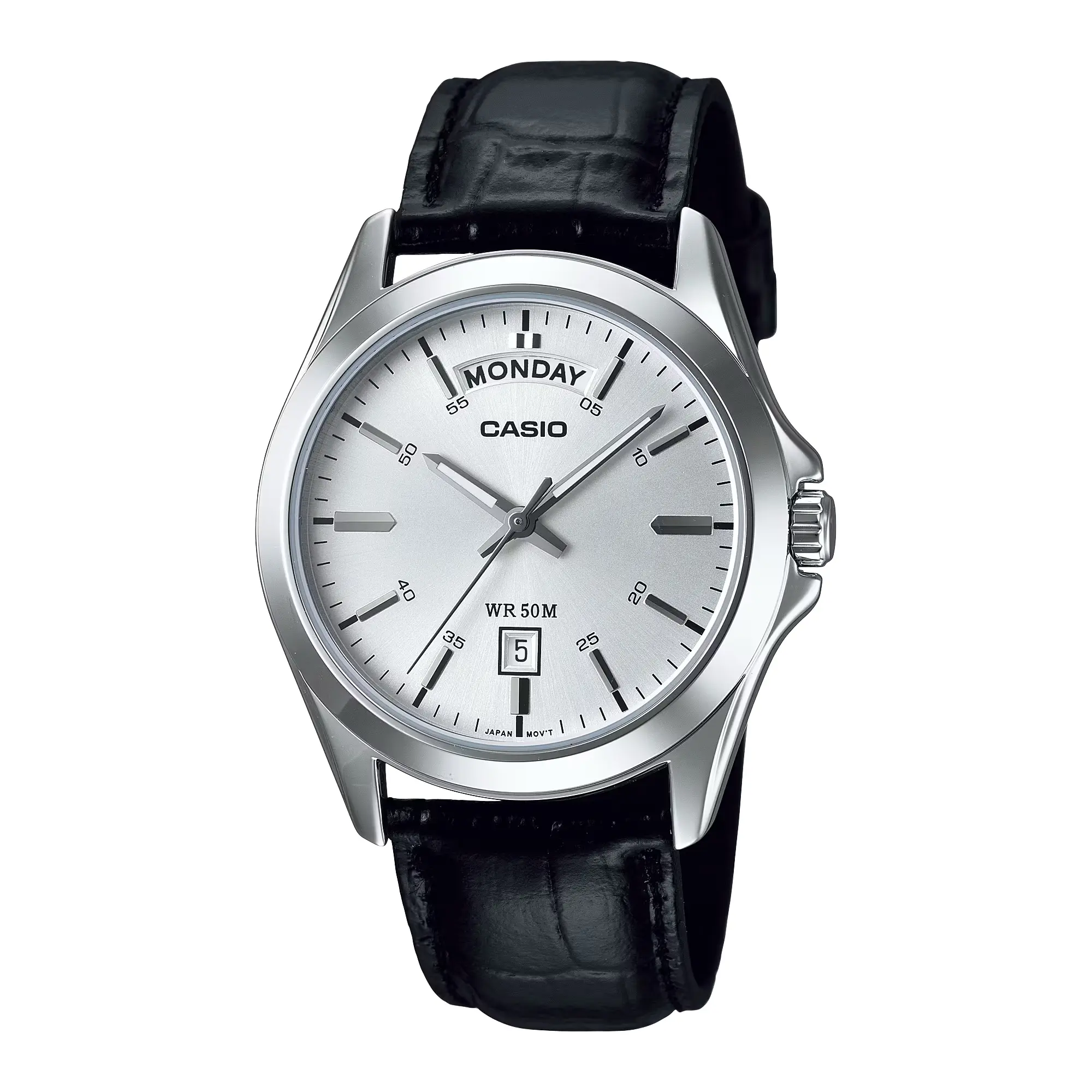 Casio Men’s Silver Dial Analog Watch with Black Leather Band - MTP-1370L-7AVDF