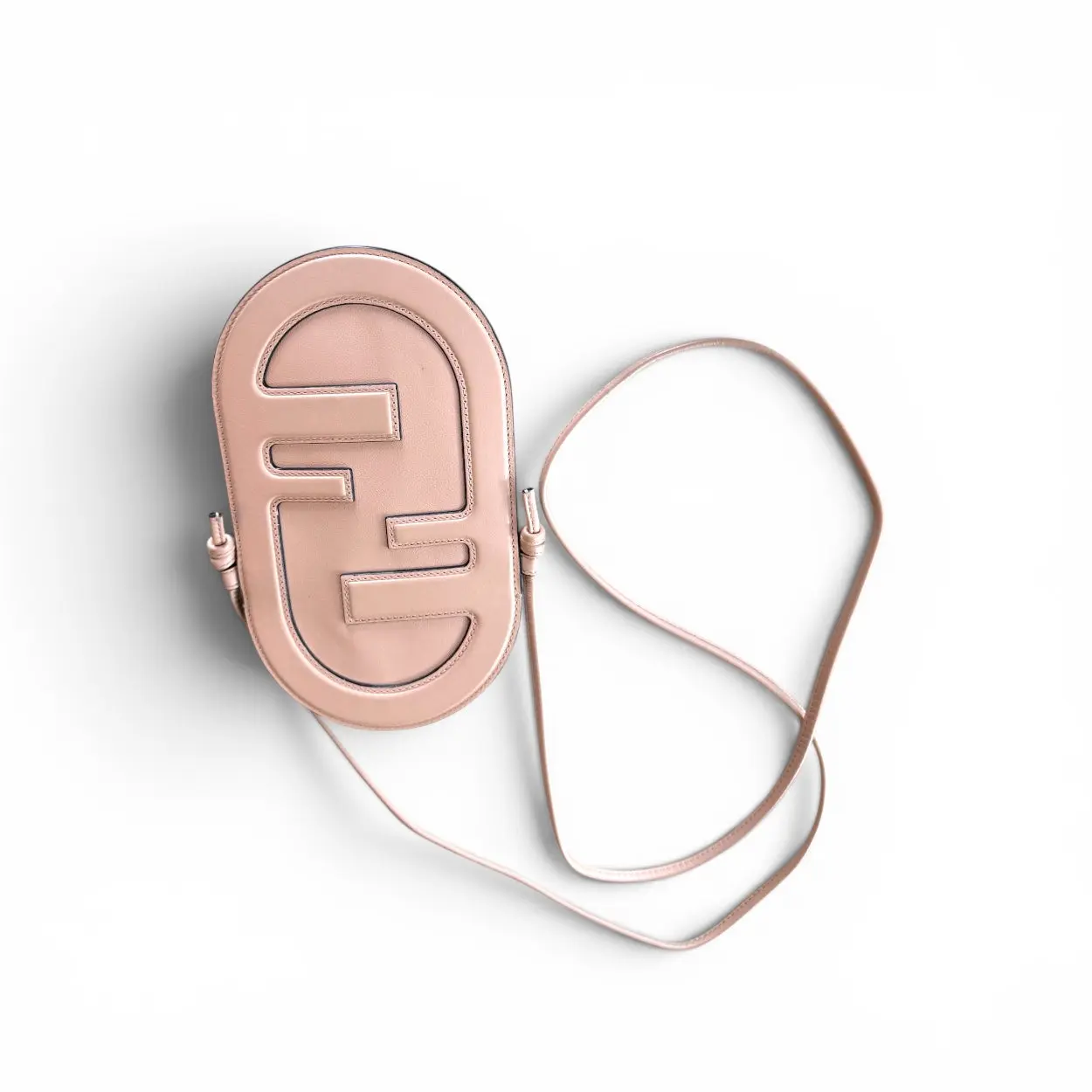 Pre-owned FENDI Supple calfskin leather Small Leather Goods O’lock Phone Pouch, Nude