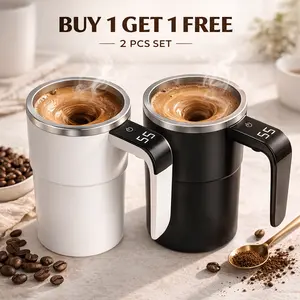【Buy 1 Get 1 Free】Electric Self-stirring Coffee Mug Magnetic Stirring Cup Rechargeable Automatic Mixing Cup w/LCD Thermometer for Coffee/Milk/Cocoa at Office/Kitchen/Travel