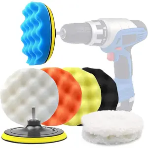 6 Inch  Polishing & Buffing Sponge Pads Kit  Bonnet Pads for Household Electric Drill and Auto Polisher with 8mm M14 Drill Adapter for Washing Cleaning Waxing Dusting, 11 count